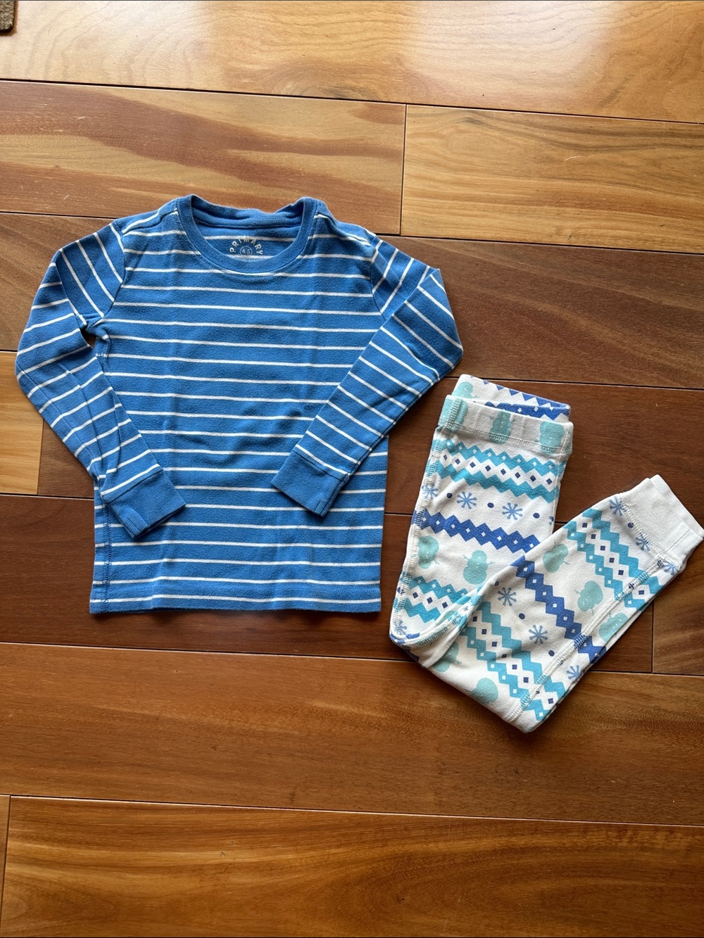 Primary Blue Coordinating Pajama Set Winter Snowman 4T 100% organic cotton